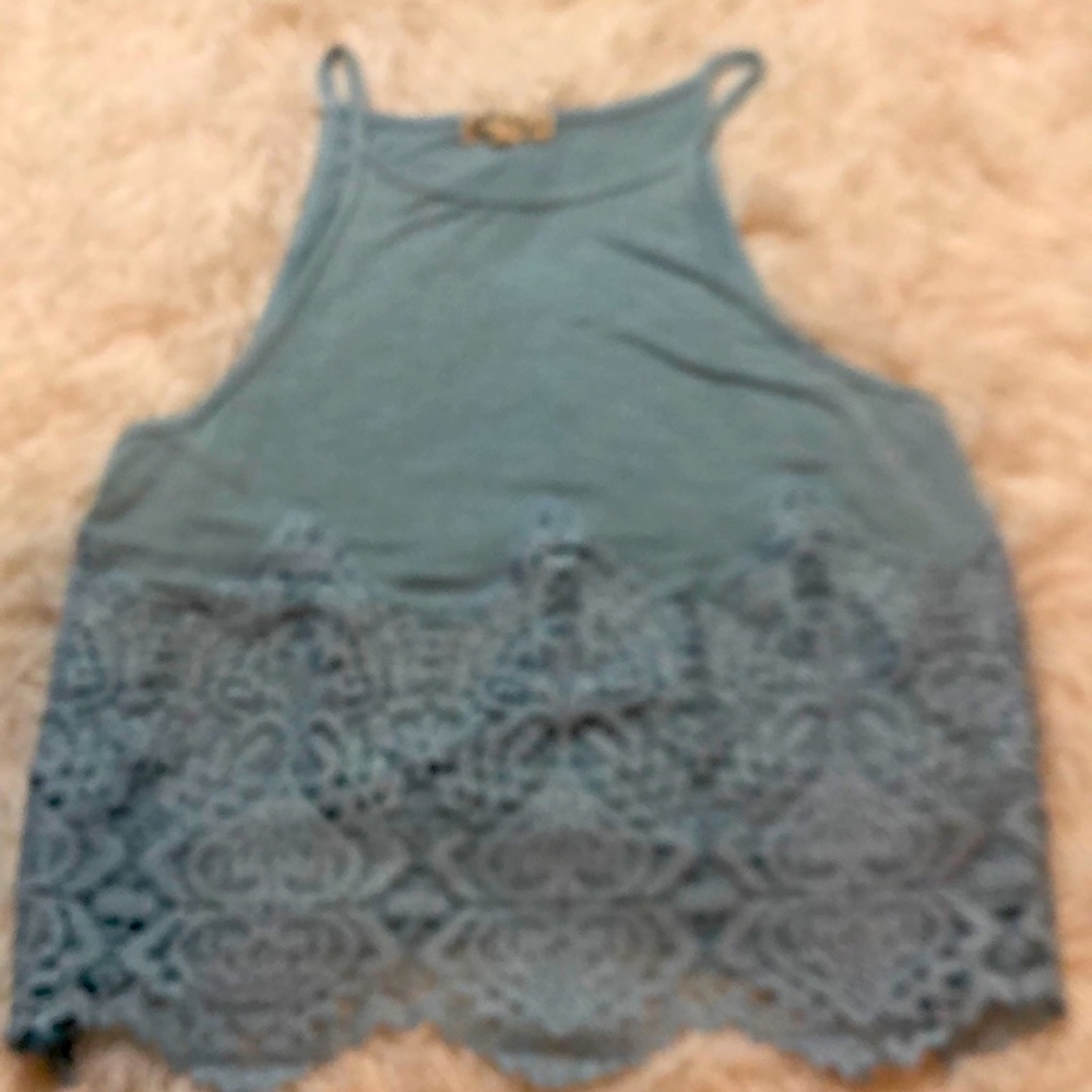 Blue flowy crop tank top